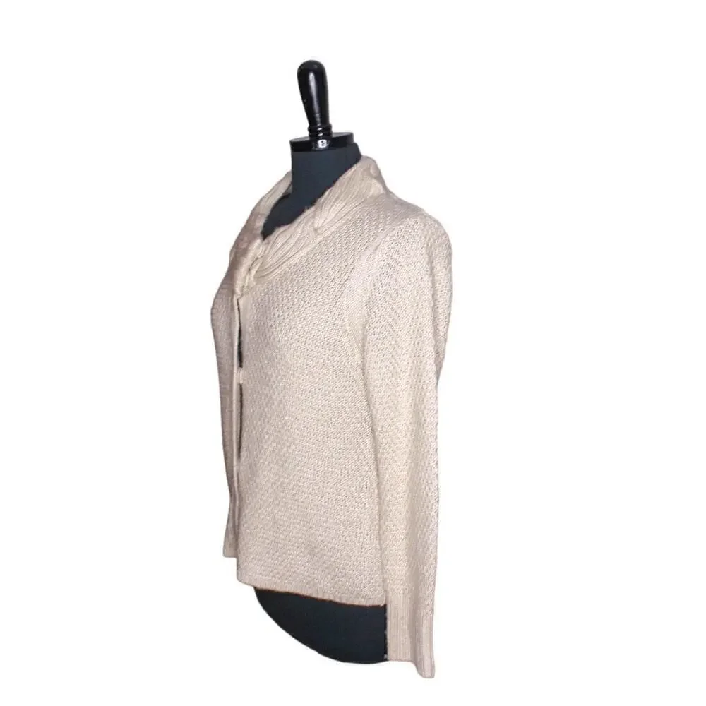 Seventh Avenue Cardigan Sweater Acrylic Waffle Knit Beige Tan Size M